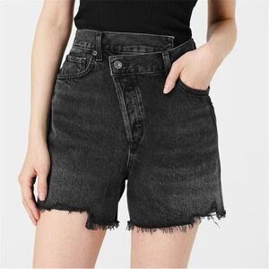 Agolde Criss Cross Shorts Size 26 Denim Distressed Black Button Closure